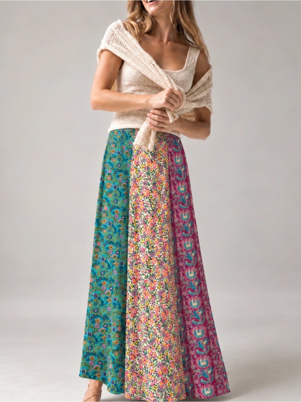Natural Life Patchwork Floral Maxi Skirt XS Boho Cottagecore
